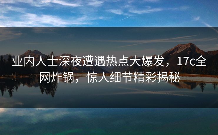 业内人士深夜遭遇热点大爆发，17c全网炸锅，惊人细节精彩揭秘