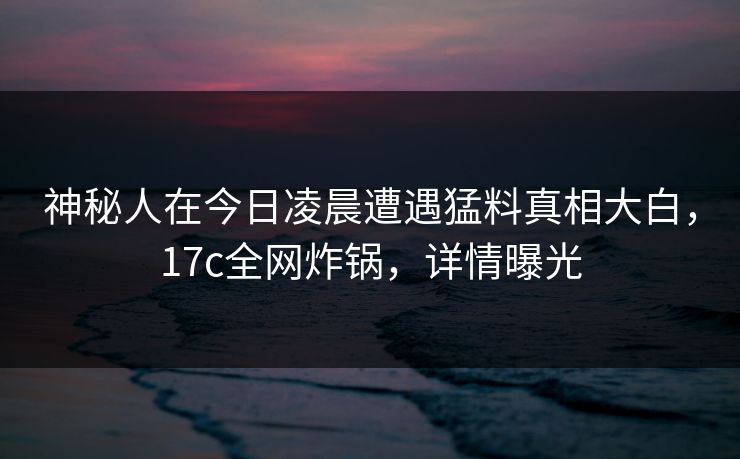 神秘人在今日凌晨遭遇猛料真相大白，17c全网炸锅，详情曝光