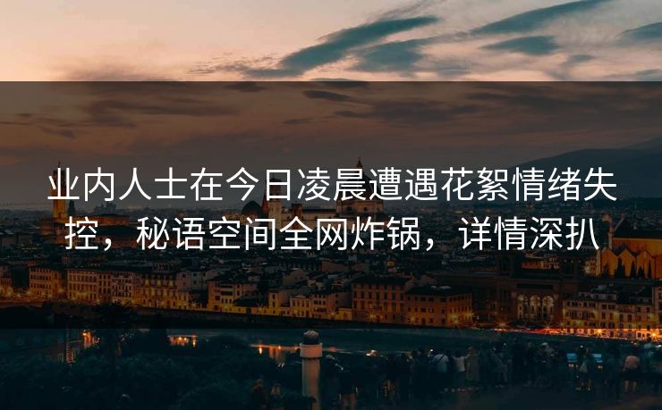 业内人士在今日凌晨遭遇花絮情绪失控，秘语空间全网炸锅，详情深扒